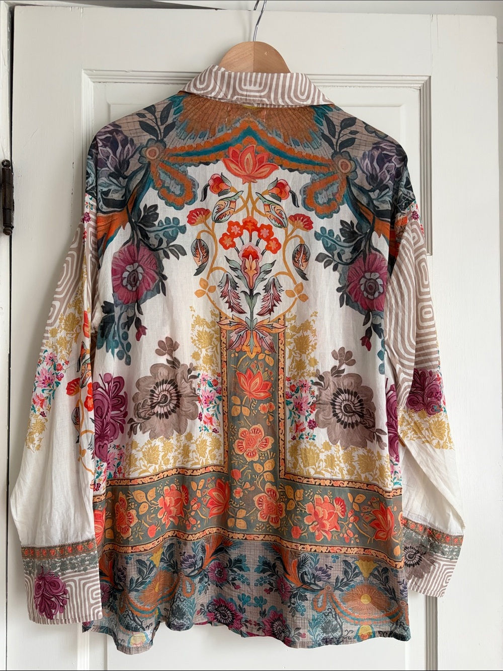 Natural Life Lightweight Floral Cotton Patchwork style button front blouse M - Picture 10 of 11